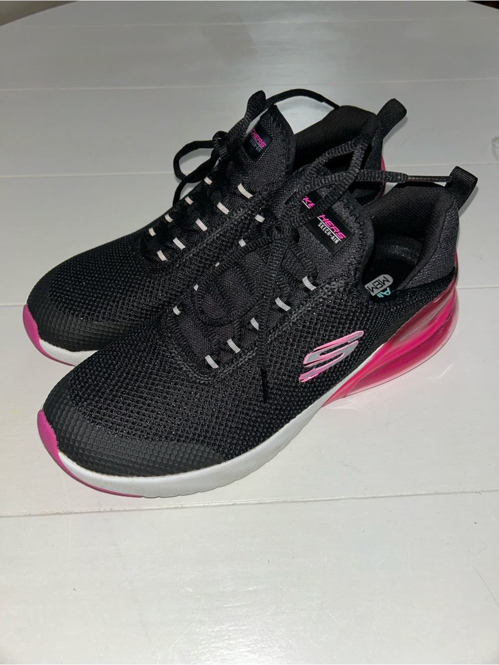 Skechers SKECH-AIR Black Athletic Sneakers with Pink Accents and White Sole
